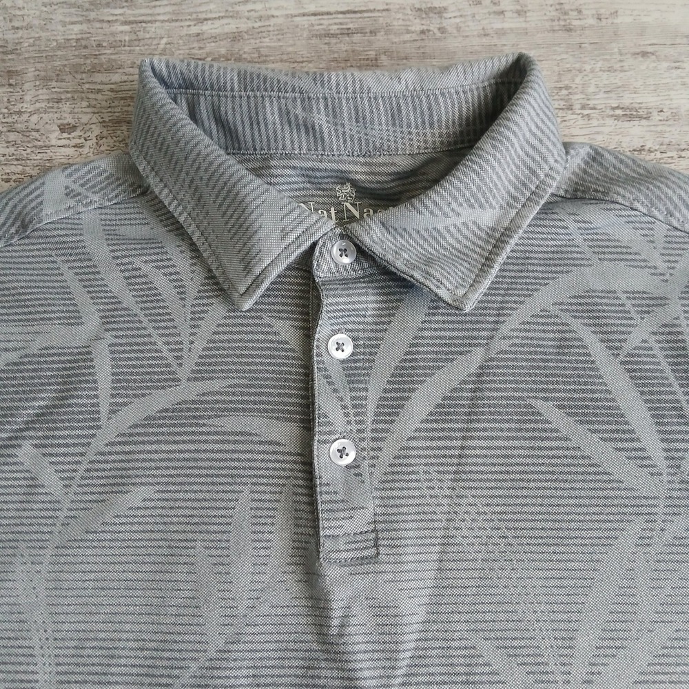 Nat Nast Luxury Originals Polo Shirt Mens L Gray Leaf‎ Print Short Sleeve